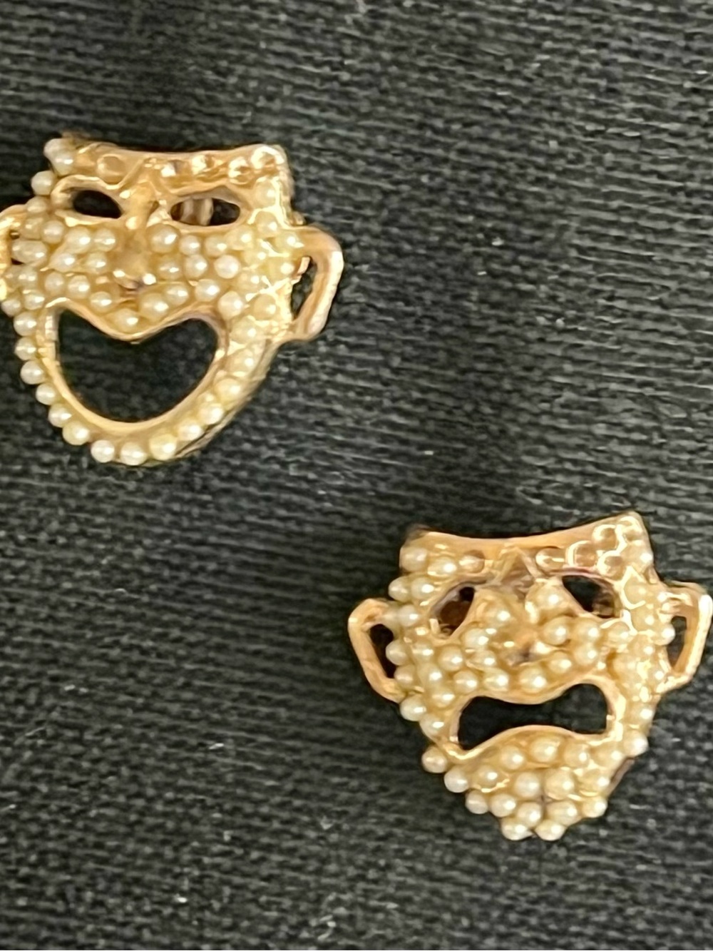 Gold Pearl Comedy and Tragedy Mask Earrings - Women Accessories